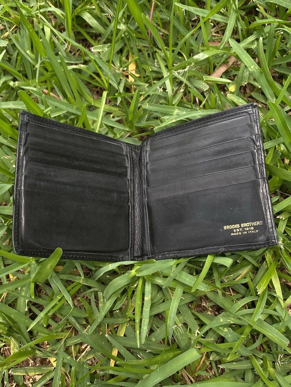 Vintage Brooks Brothers Made In Italy Black Leather Bifold Wallet Mens